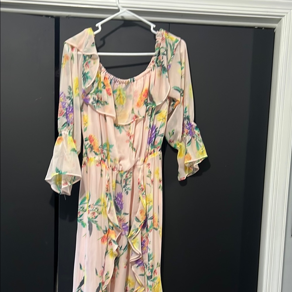 New York & Company Pink Ruffled Wrap Sundress
